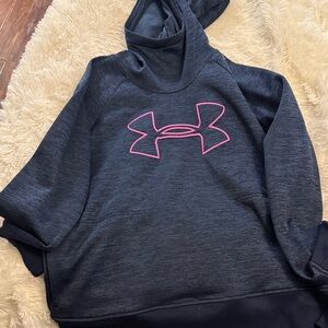Under Armour Navy Pullover Hoodie with Pink Logo